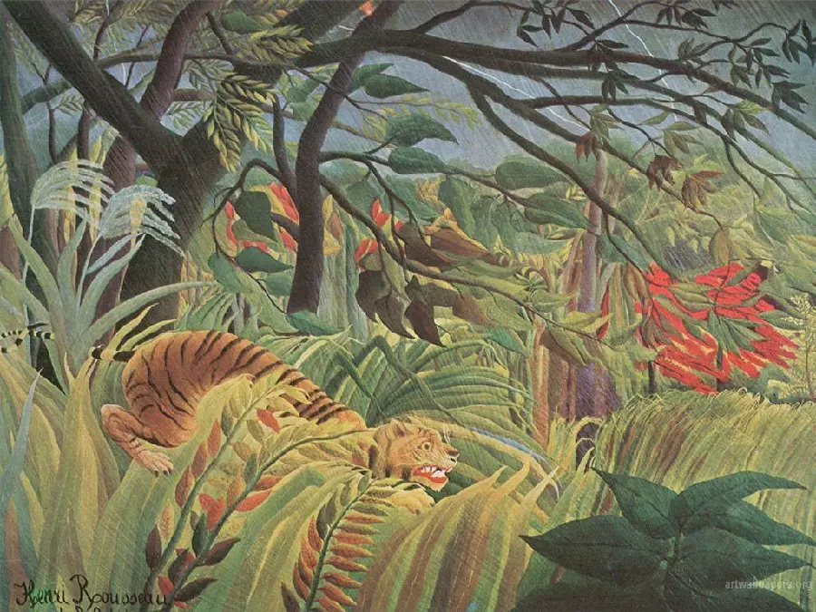 Download the painting of the tiger in a tropical storm by Henri Rousseau