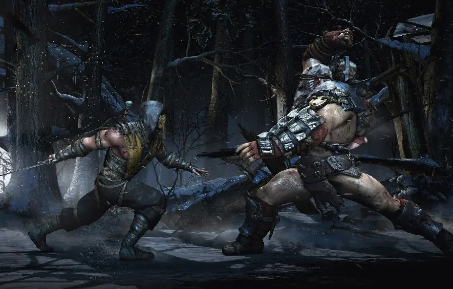 Dark and scary picture of tree men fighting 