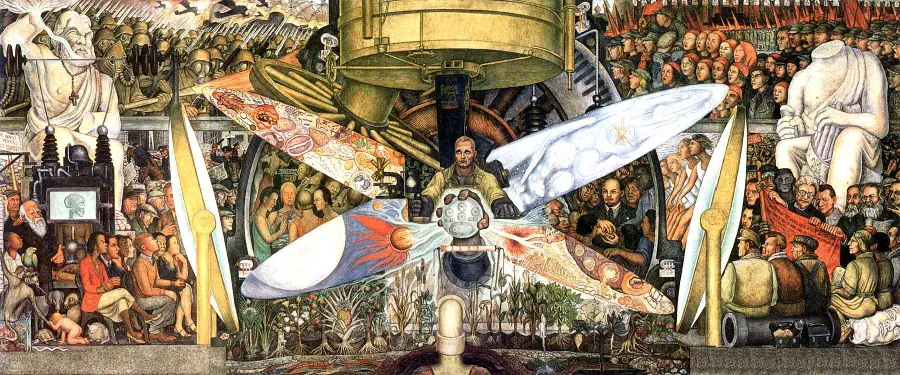Photo of an interesting and creative painting of the controlling man by Diego Rivera