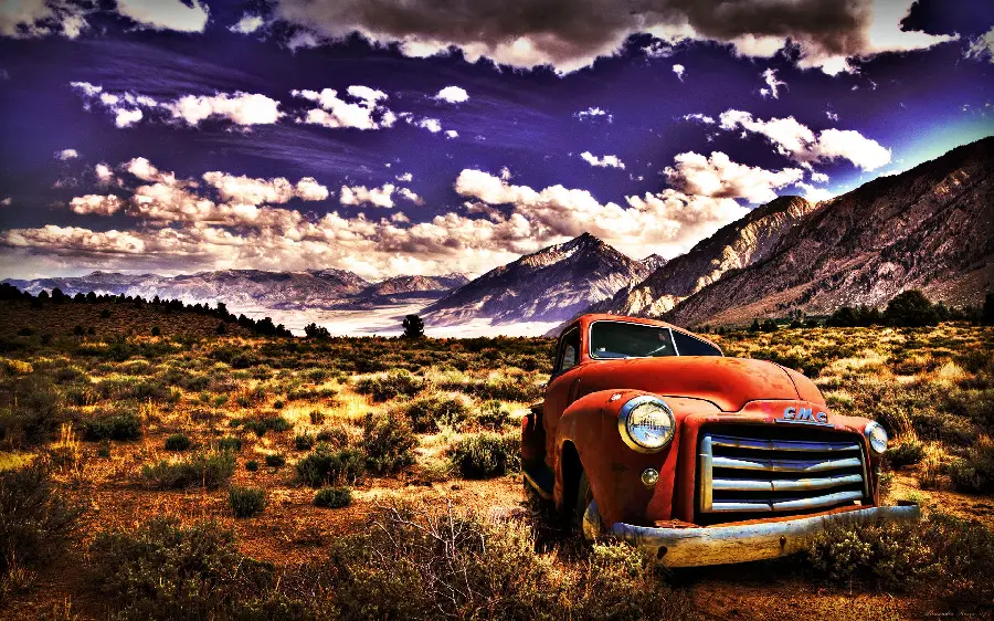 Beautiful and creative painting of an old car worn