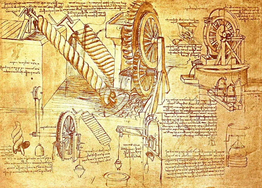 The best image of the famous invention plan of Leonardo da Vinci, scientist and inventor 