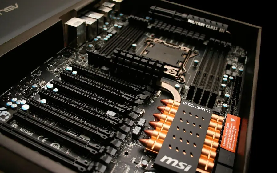 Image of electronic components of computer hardware and computer