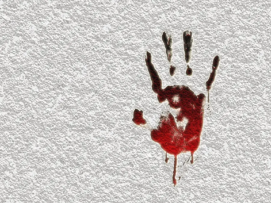 Download a simple photo of a bloody hand with a gray background in high quality 