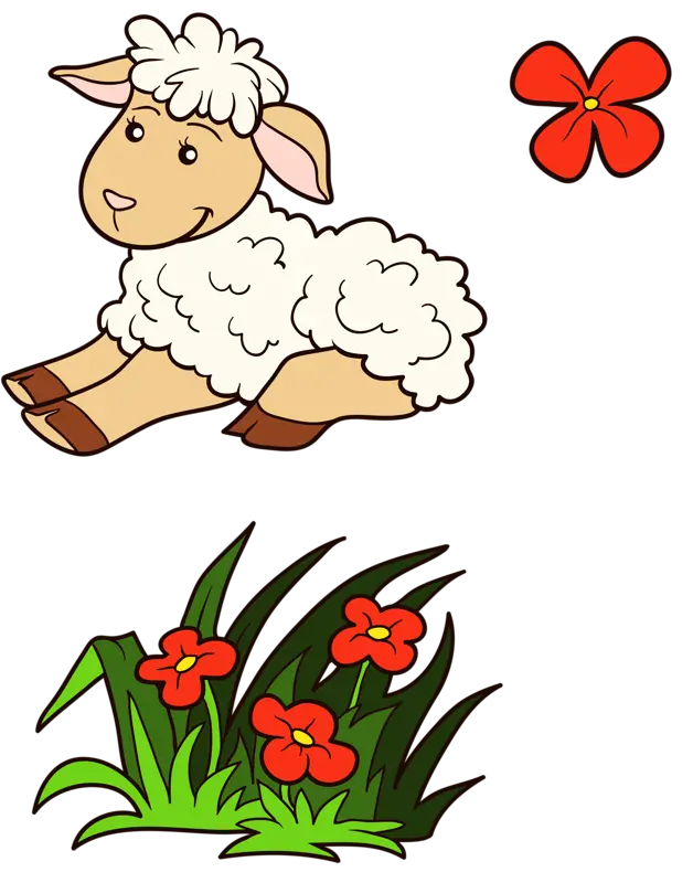 PNG image of a cute and funny cartoon sheep jumping over flowers