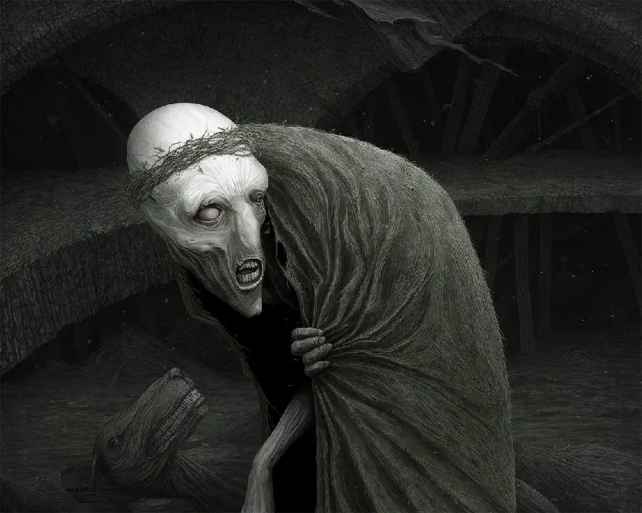Scary photo in the style of black surrealism