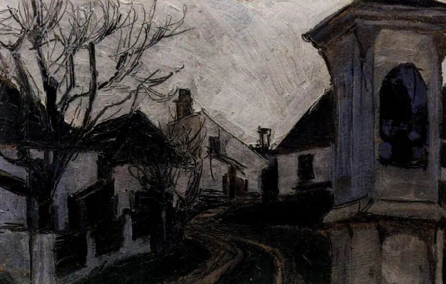 Photo of the painting of the beautiful view of the houses of Old village painted by Egon Schiele