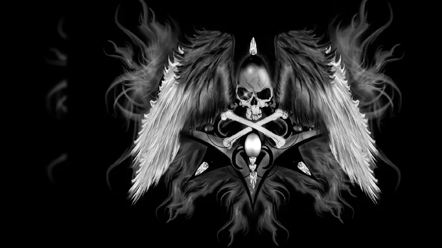The scariest black and white background with a fantasy human skull design suitable for Android phones