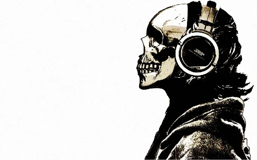 Download Photo of Human Skull with Headphones Suitable for Background