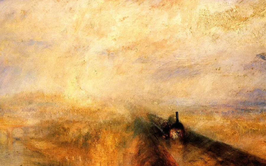Simple photo of the faded railway painting by William Turner