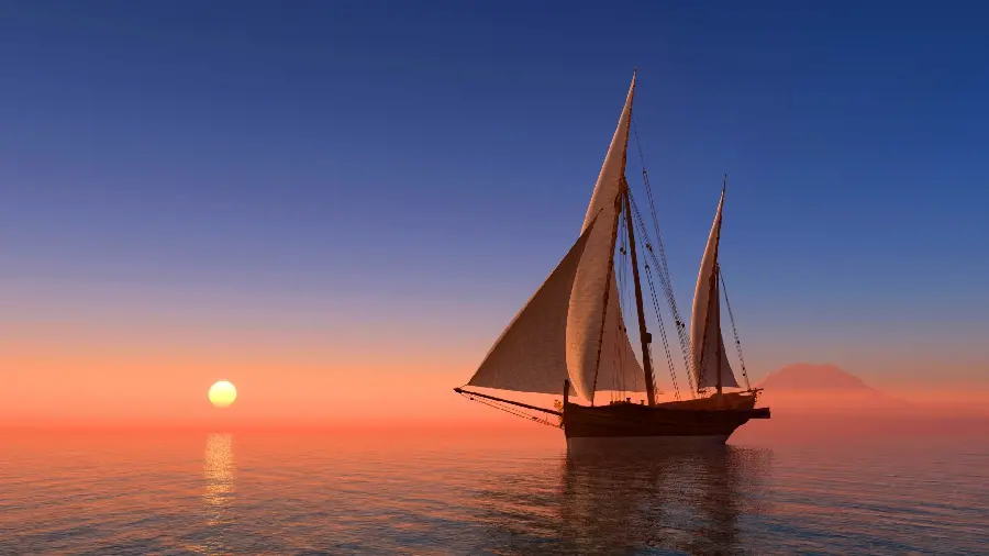 Photo of a boat at sea at sunset with 4k quality for wallpaper 