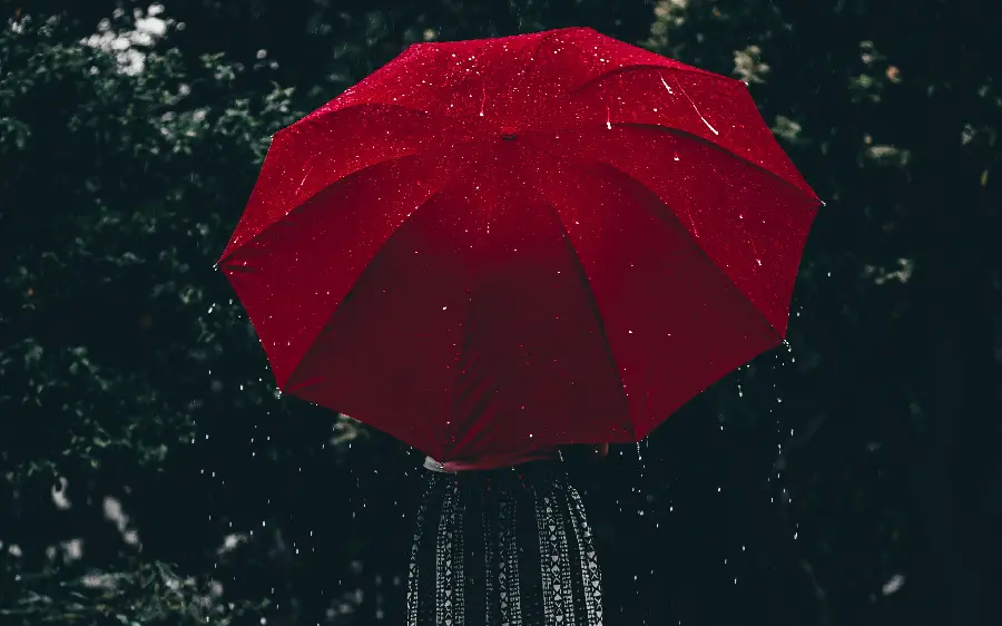 Download photo of a red umbrella in the rain with a black background 