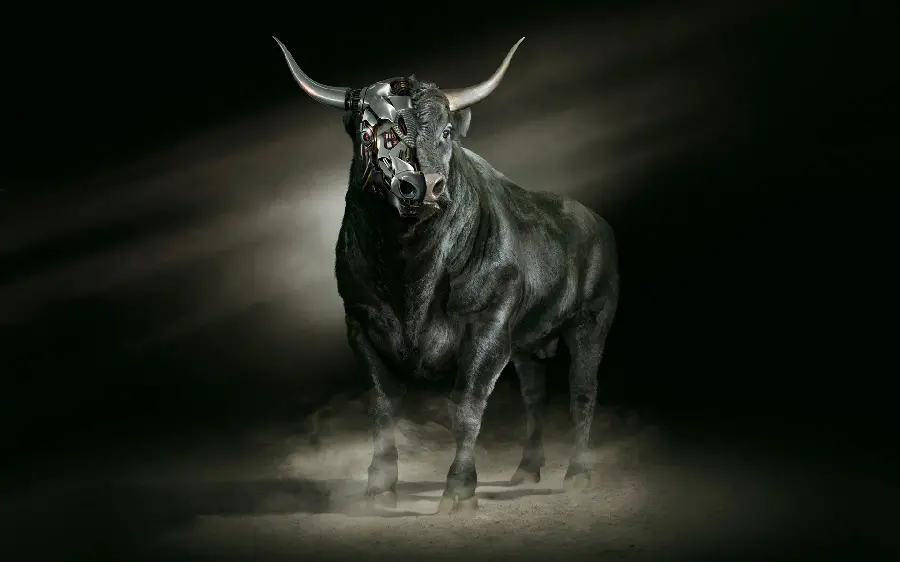 Wild bull design wallpaper with black background 