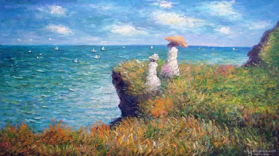 Claude Monet Paintings - Cliff Walk at Pourville | Impressionist 