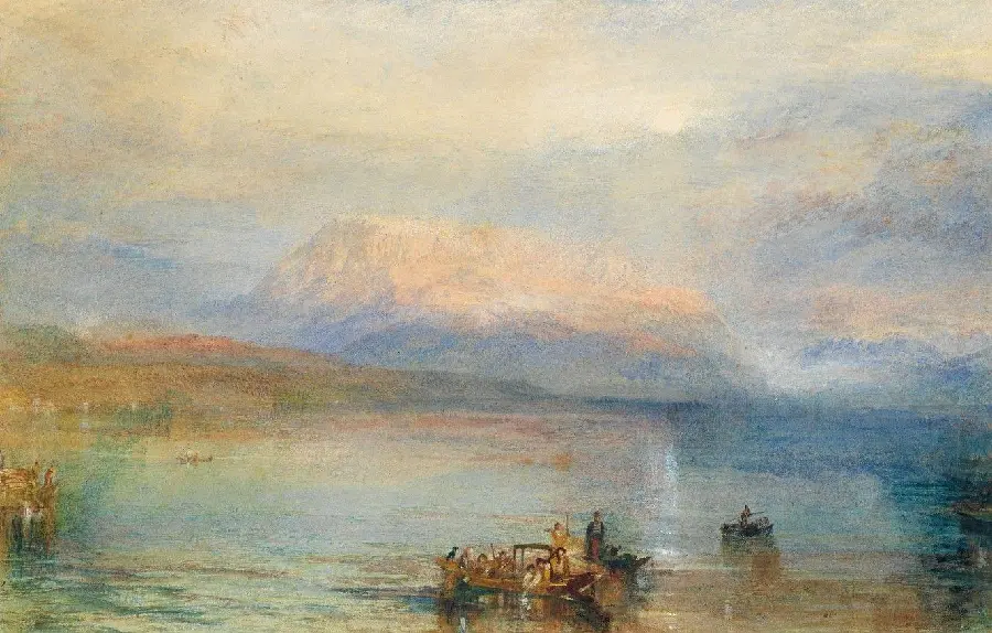 A fascinating and spectacular photo of a painting of the sea and a boat by the English painter William Turner