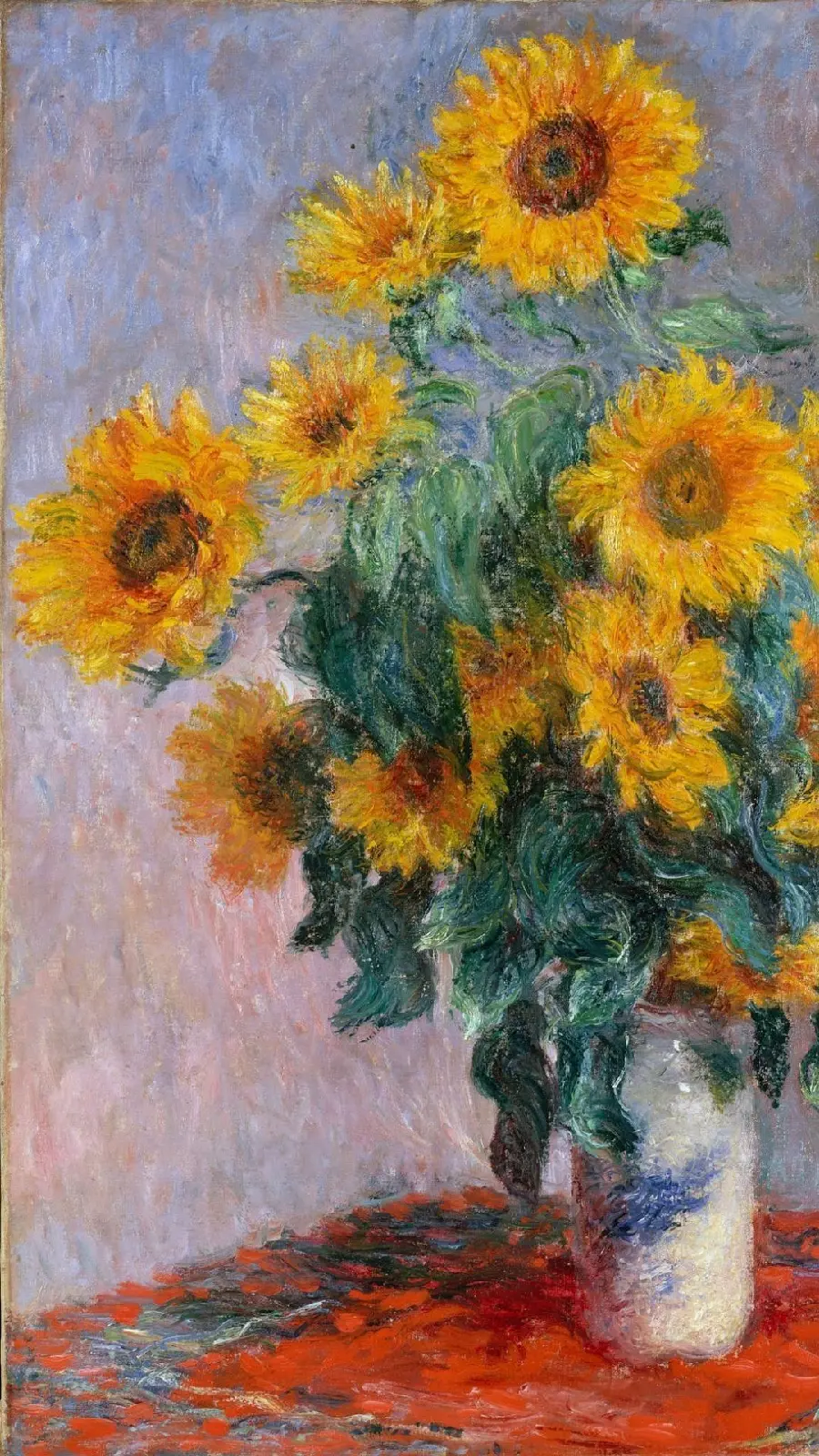 Download iPhone wallpaper with Monet's Sunflowers Vase painting design 