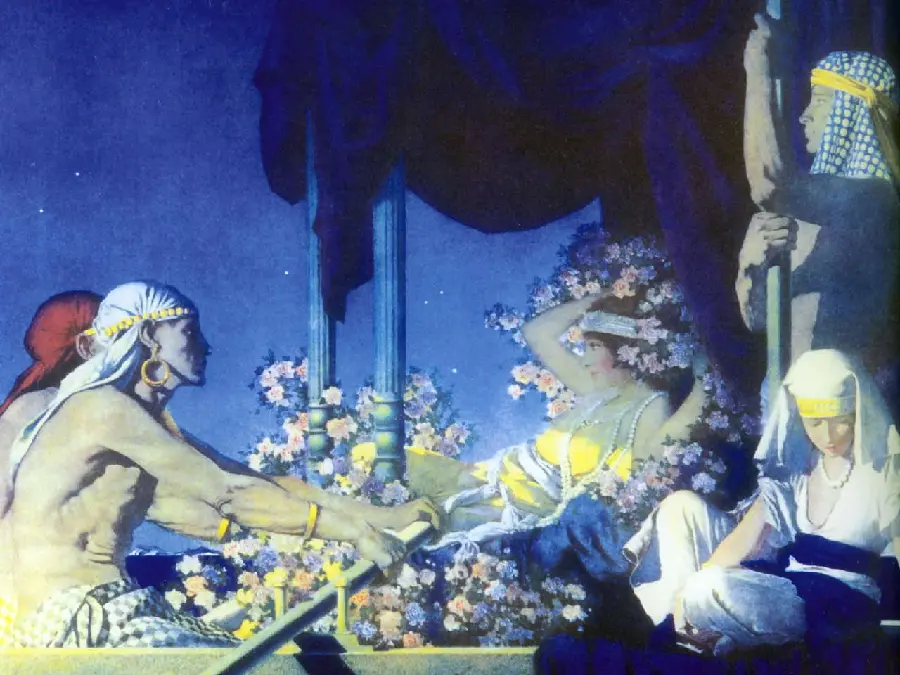 Maxfield Parrish painting of the princess and her servants