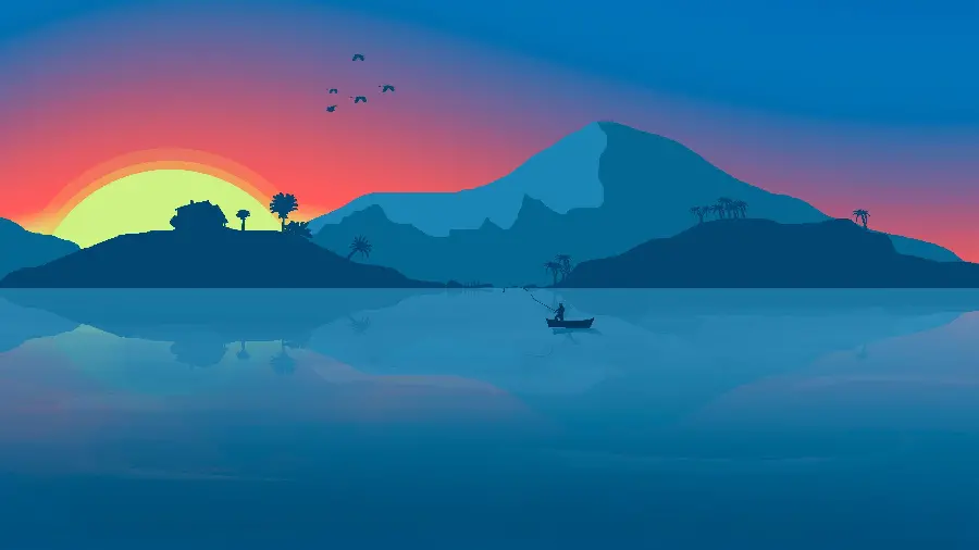 Minimalist Style Fishing Lake Background for Computer