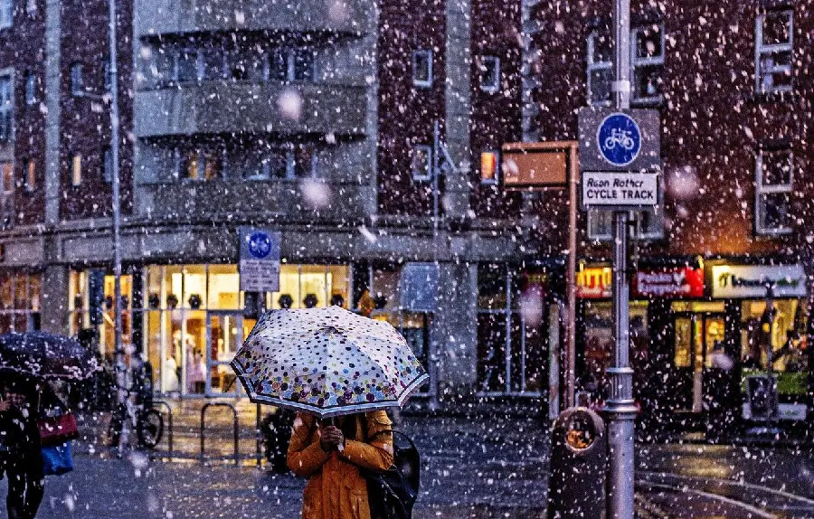 Download attractive photo of a beautiful and charming girl with a snow umbrella in a dreamy winter