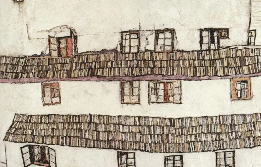 Image of a depressing painting called the Dead City from other works by Egon Schiele