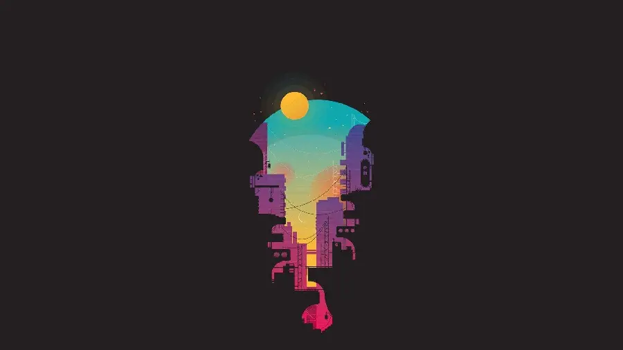 Download simple minimalist style image of a cityscape with a black background 