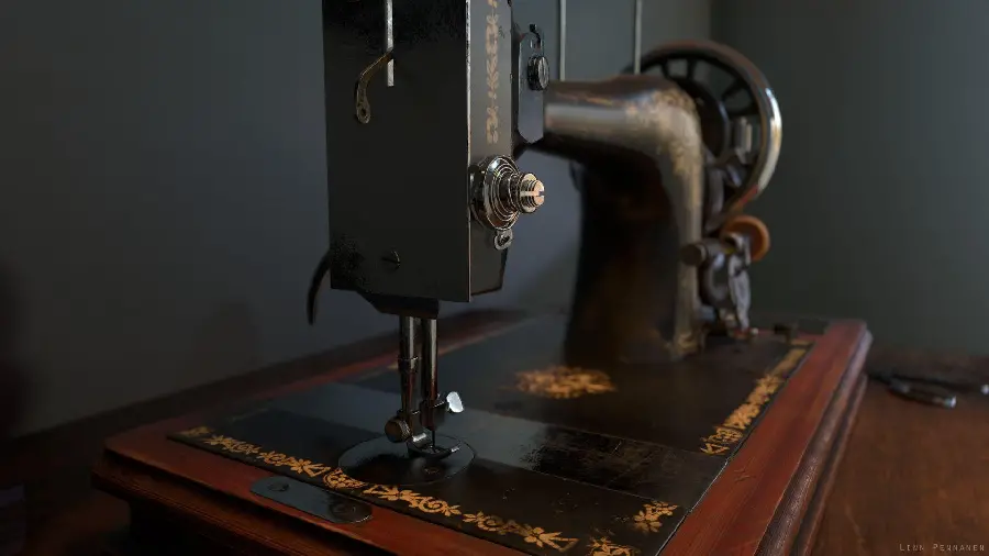 Photo of a stylish and old sewing machine for home sewing and embroidery