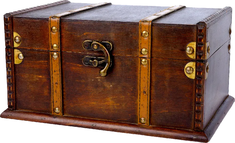 PNG image of an old brown locked chest, cut out and without a background 