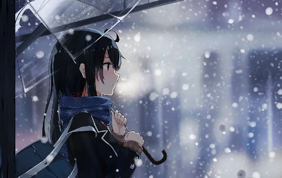 Download the stylish and cool anime background of a beautiful girl with a snow umbrella