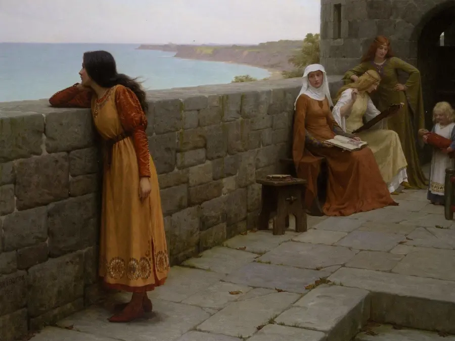 Romanticism painting of a woman in a city with great quality
