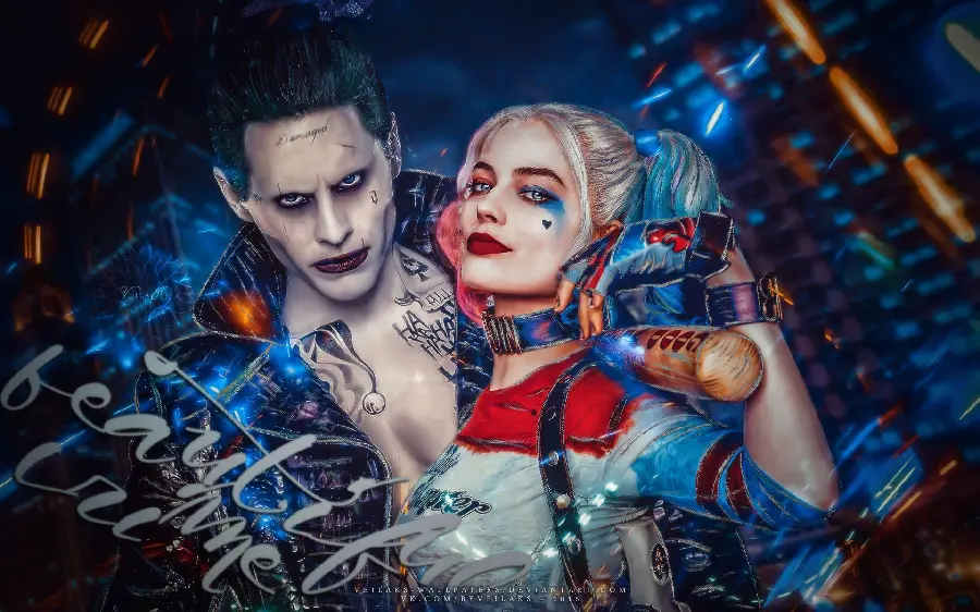 Movie wallpaper of two famous characters Joker and Harley Quinn