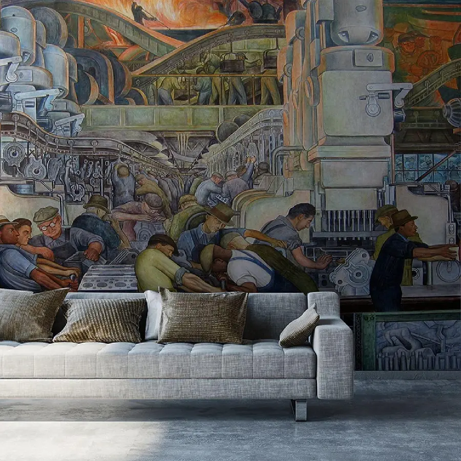 Photo of a large and high-quality mural in the modern world by Diego Rivera