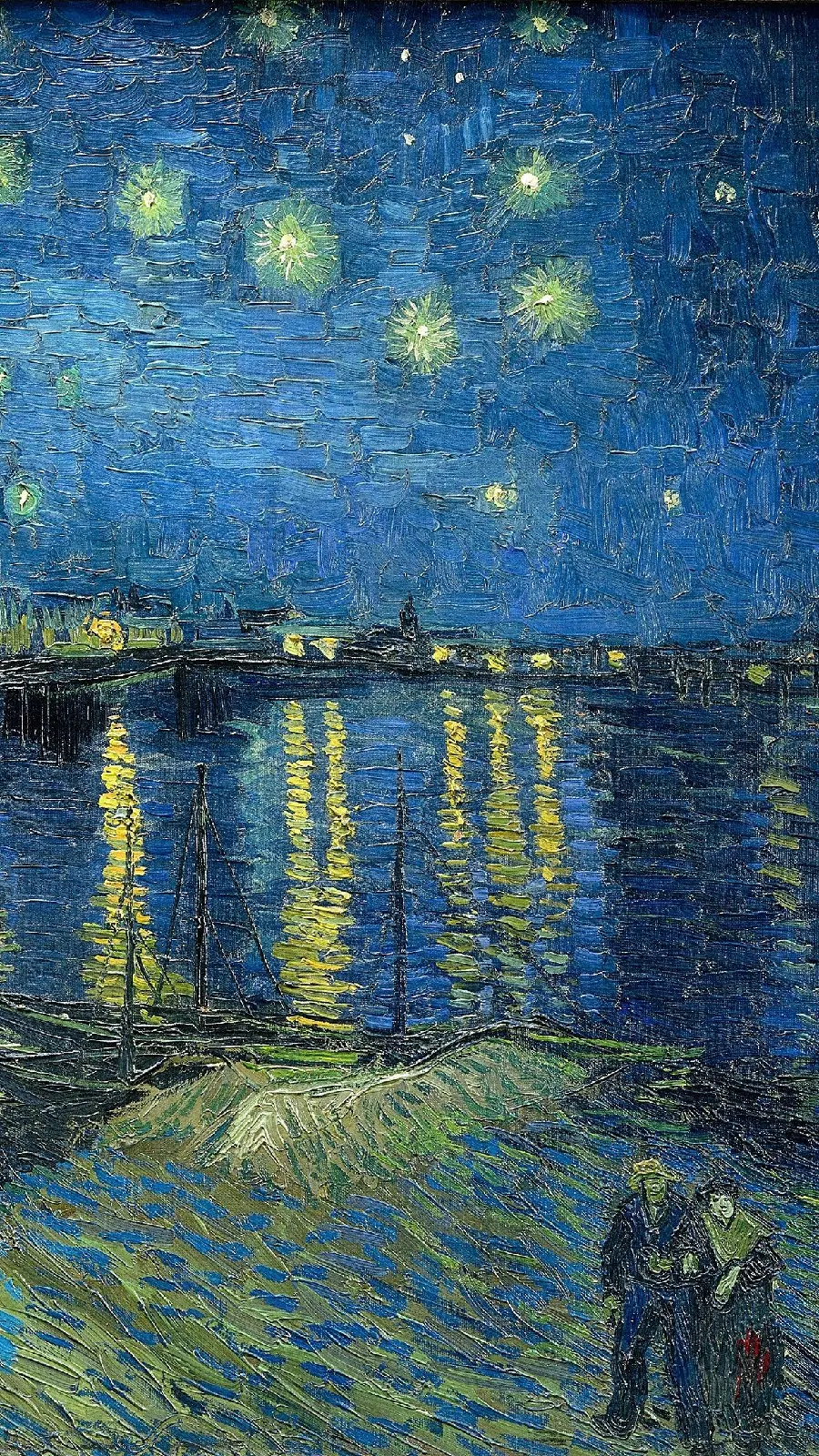 The most special classic painting image of a night view with a starry sky for iPhone