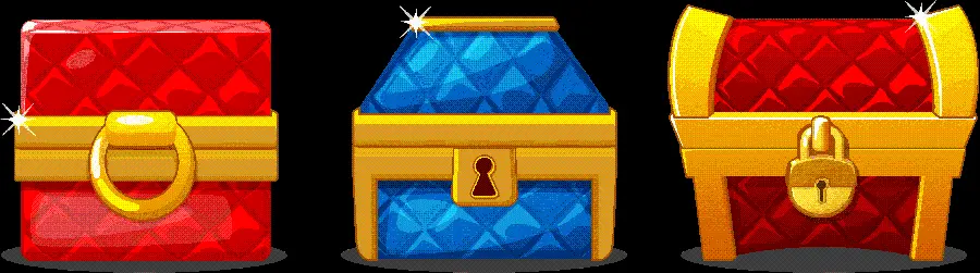 Treasure chests with different designs and colors in PNG format