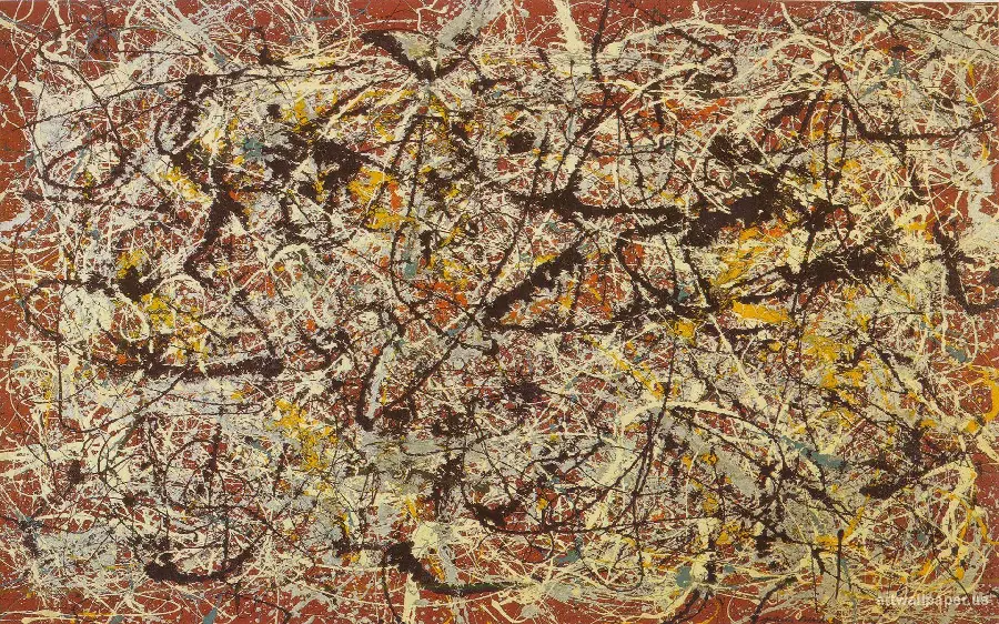  Jackson Pollock Red Background Mural Pause