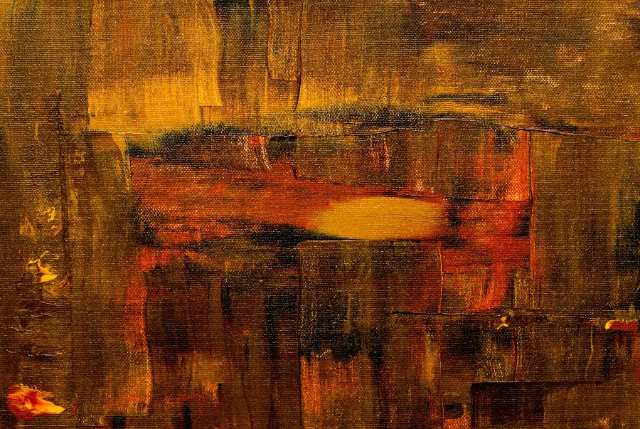 Modern Abstract Original Art Painting Metallic Gold and Red Contemporary 