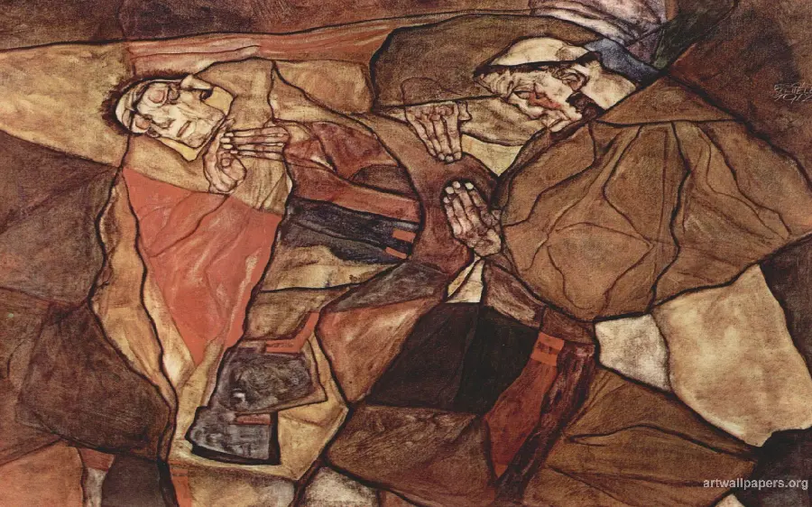 Photo of a violent painting called Doom from Egon Schiele's paintings