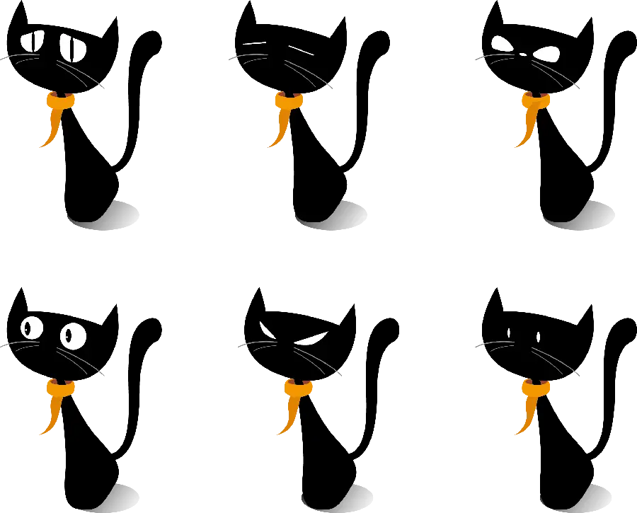 PNG images of cute and fluffy black cats with a white background 