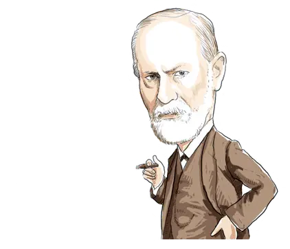 Caricature and graphic photo of Dr. Sigmund Freud from Austria