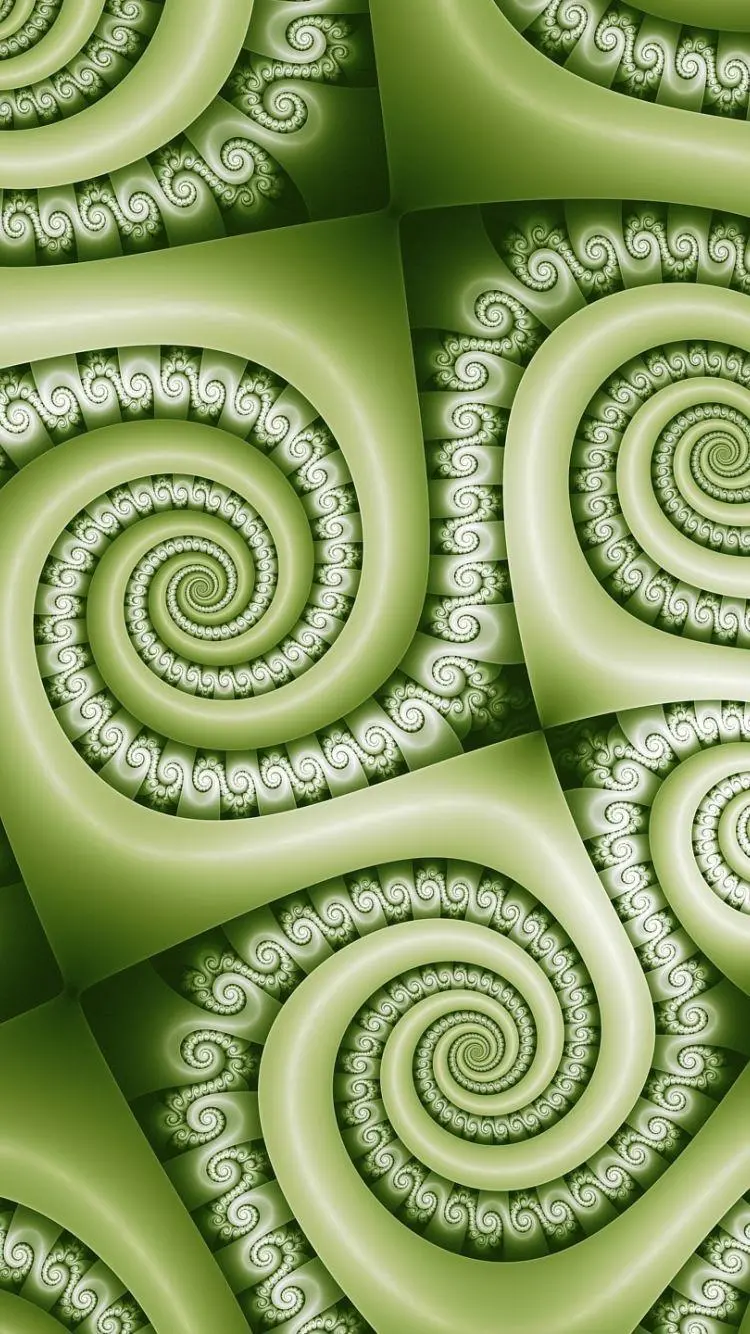 Fractal digital art wallpaper in a green snake-like line design