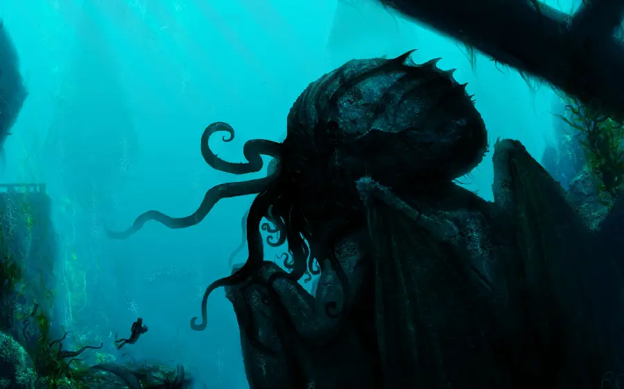 Stylish and cool wallpaper of a giant octopus and a sailor