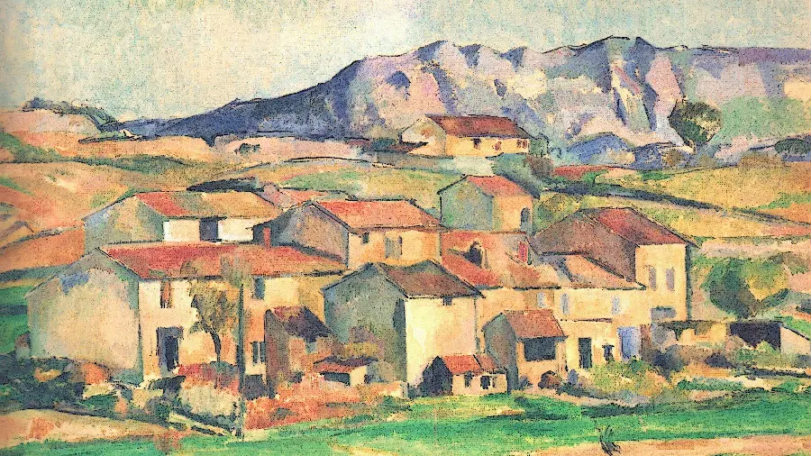 Photo of houses in a village by famous artist Paul Cezanne