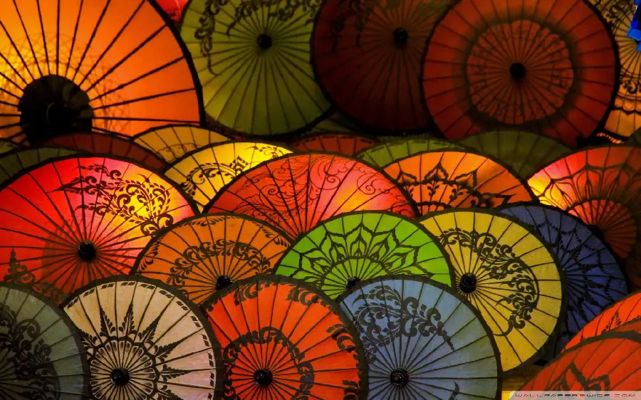 Wallpaper Spectacular Japanese umbrellas in various designs and colors for printing paintings