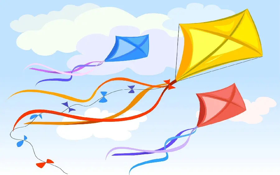 Graphic wallpaper with a unique and modern design of beautiful colorful kites 