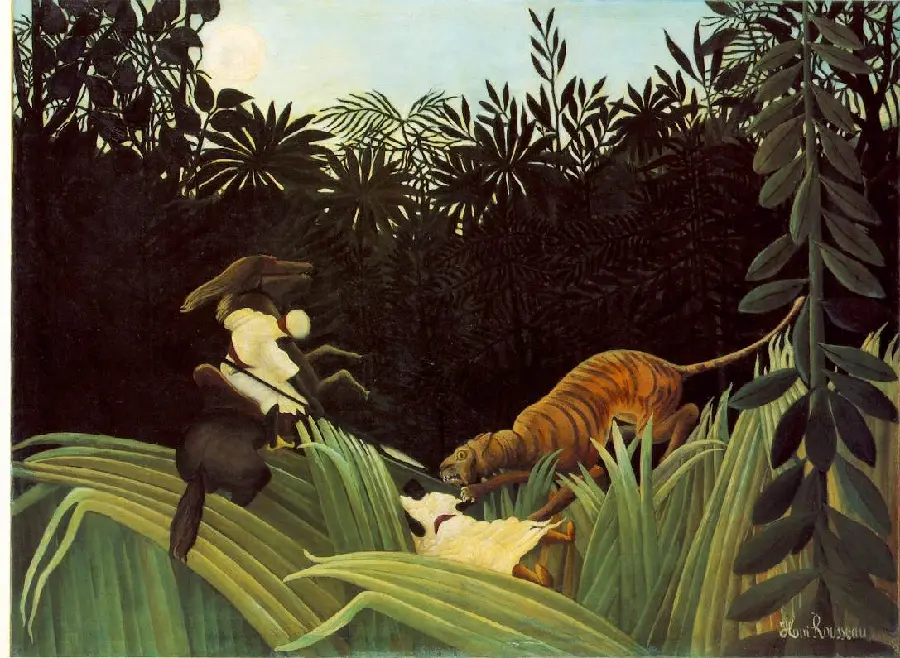 Stock image of the painting of the wild tiger by the French self-taught painter Henri Rousseau