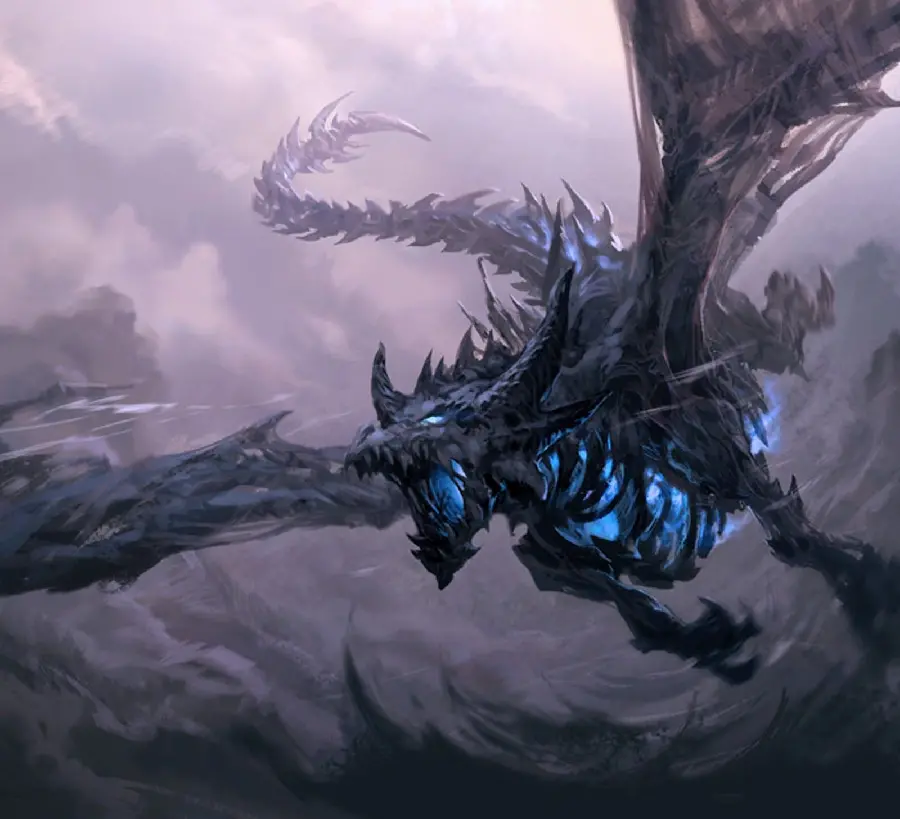 Download image of a black fantasy dragon flying in the sky 