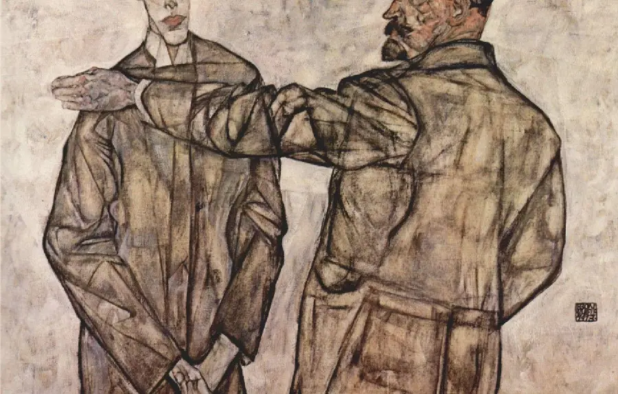 Double portrait of Chief Inspector Heinrich Bensch and his son Otto by Egon Schiele