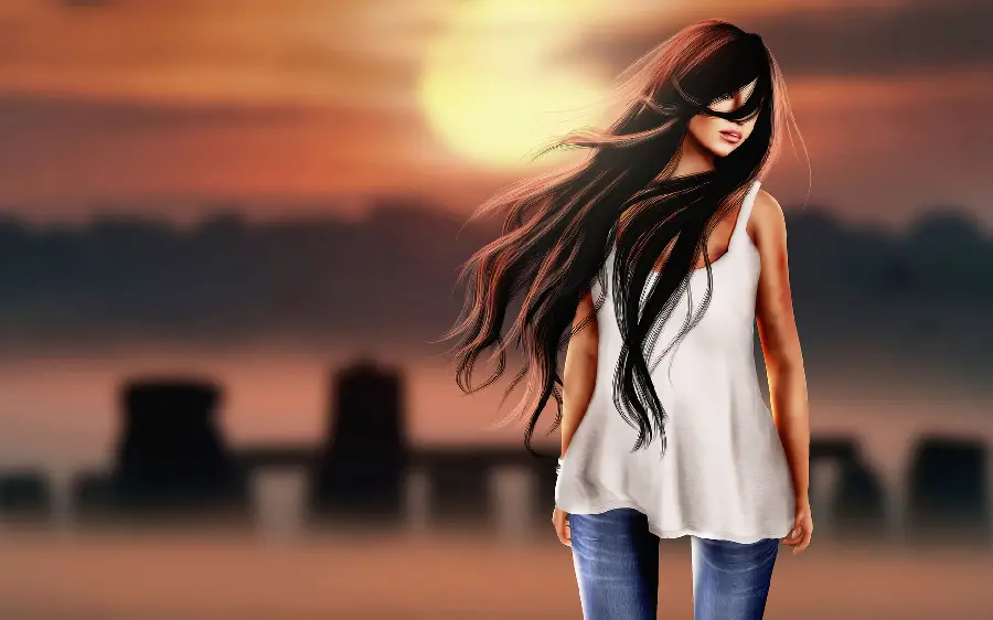 Girl's profile picture with a gloomy sunset background