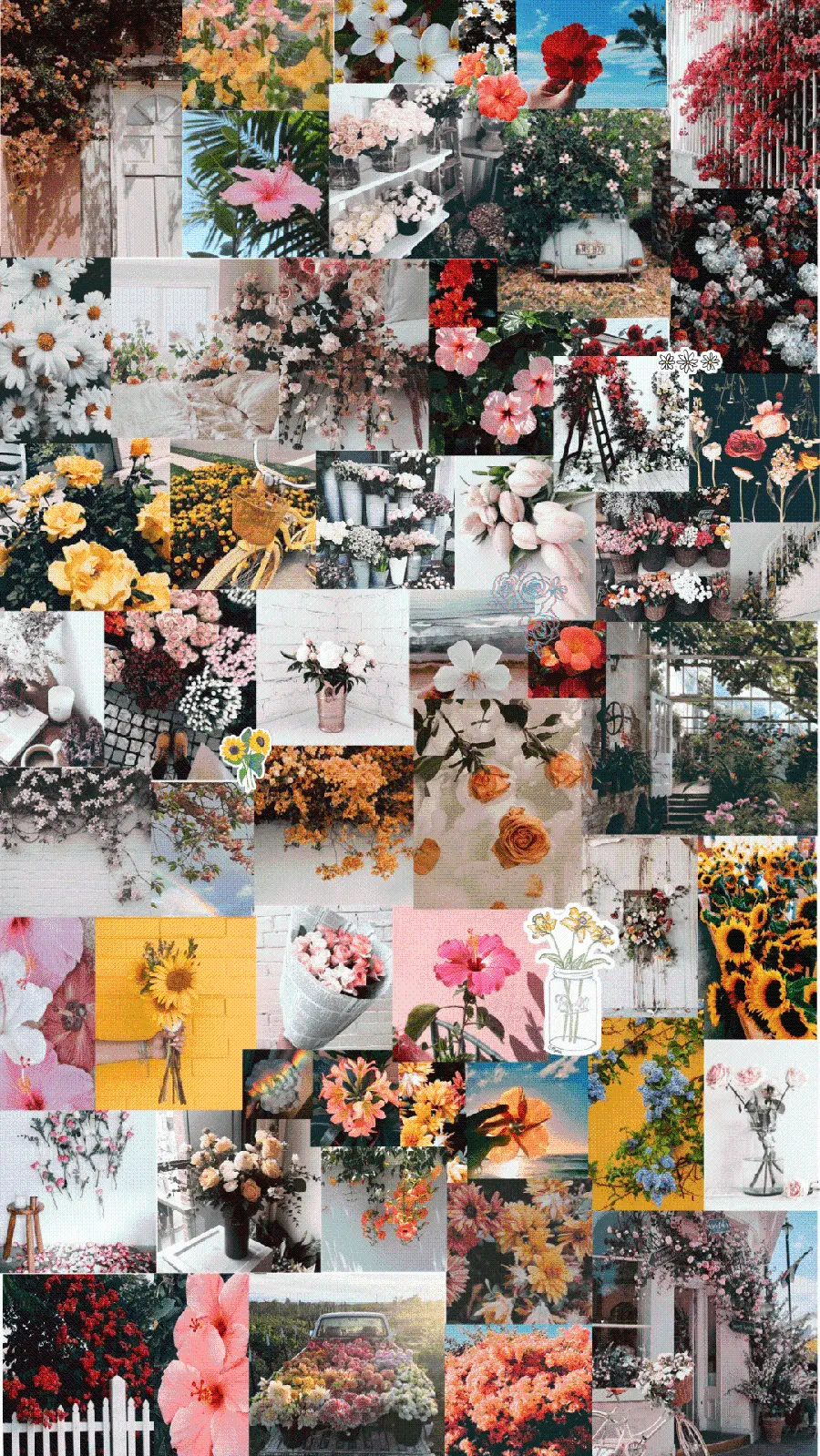 Wallpaper design of beautiful and fragrant flowers collage 