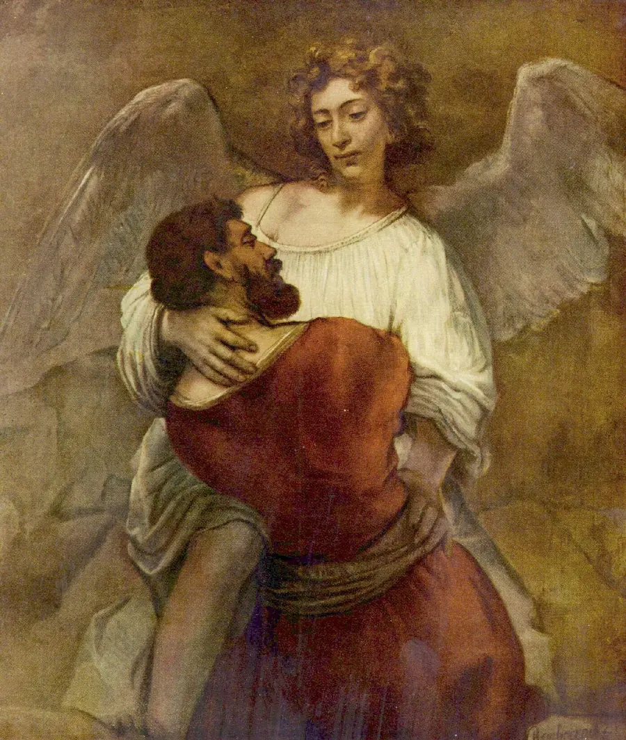 Wallpaper from Rembrandt's painting called Jacob's Ark with the Angel