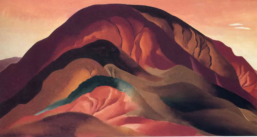 Image of the painting of the Rusty Red Hills by Georgia O'Keeffe