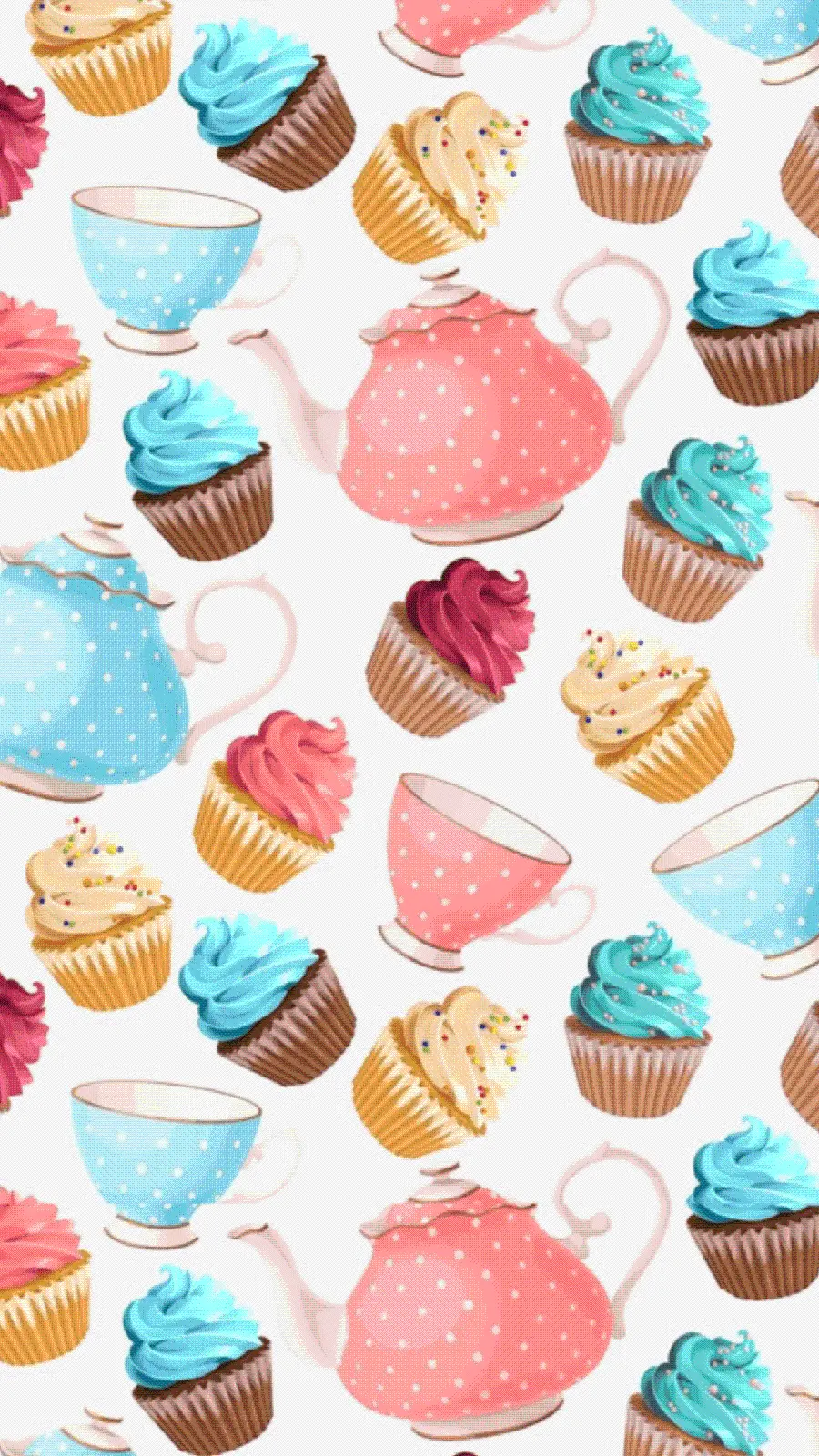 Graphic background photo of a busy design of cream cakes and pastries with a white background
